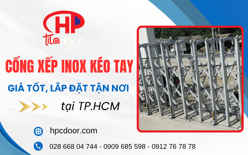 cổng xếp inox kéo tay