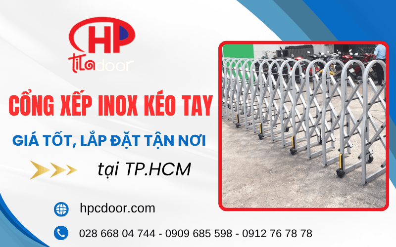cổng xếp inox kéo tay