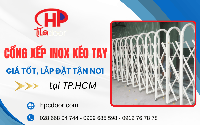cổng xếp inox kéo tay