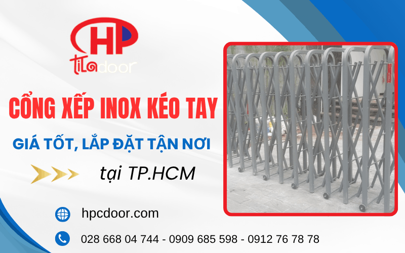 cổng xếp inox kéo tay